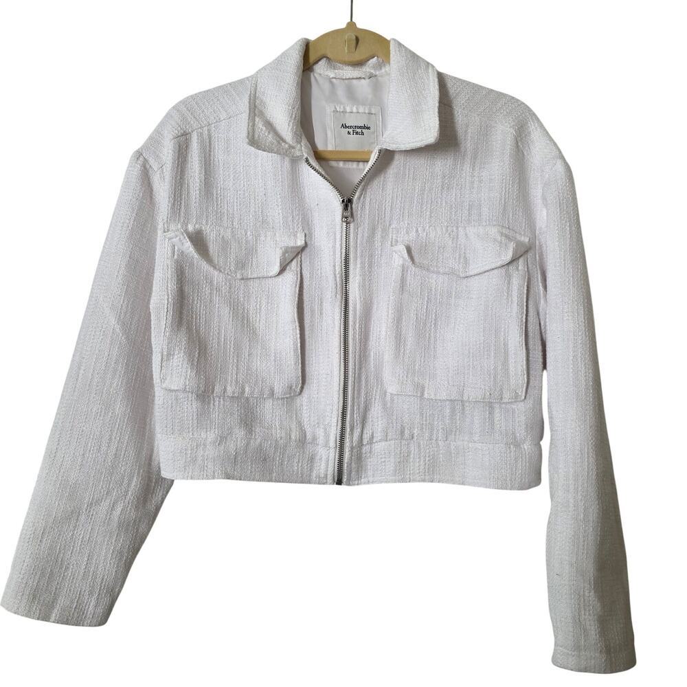 Abercrombie & Fitch Cropped Tweed Full Zip Jacket Medium